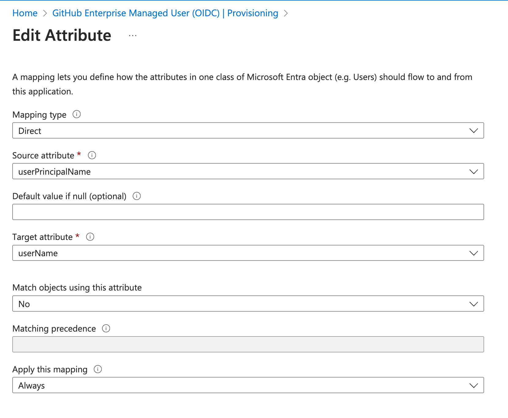 default userName mapping